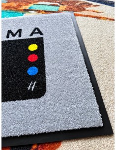 tapis logo, trafic dense, impression qualitative, et efficacité d'entretien.